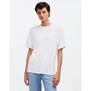 NWT Madewell Linen-Blend Crewneck Oversized Tee In White Size Large